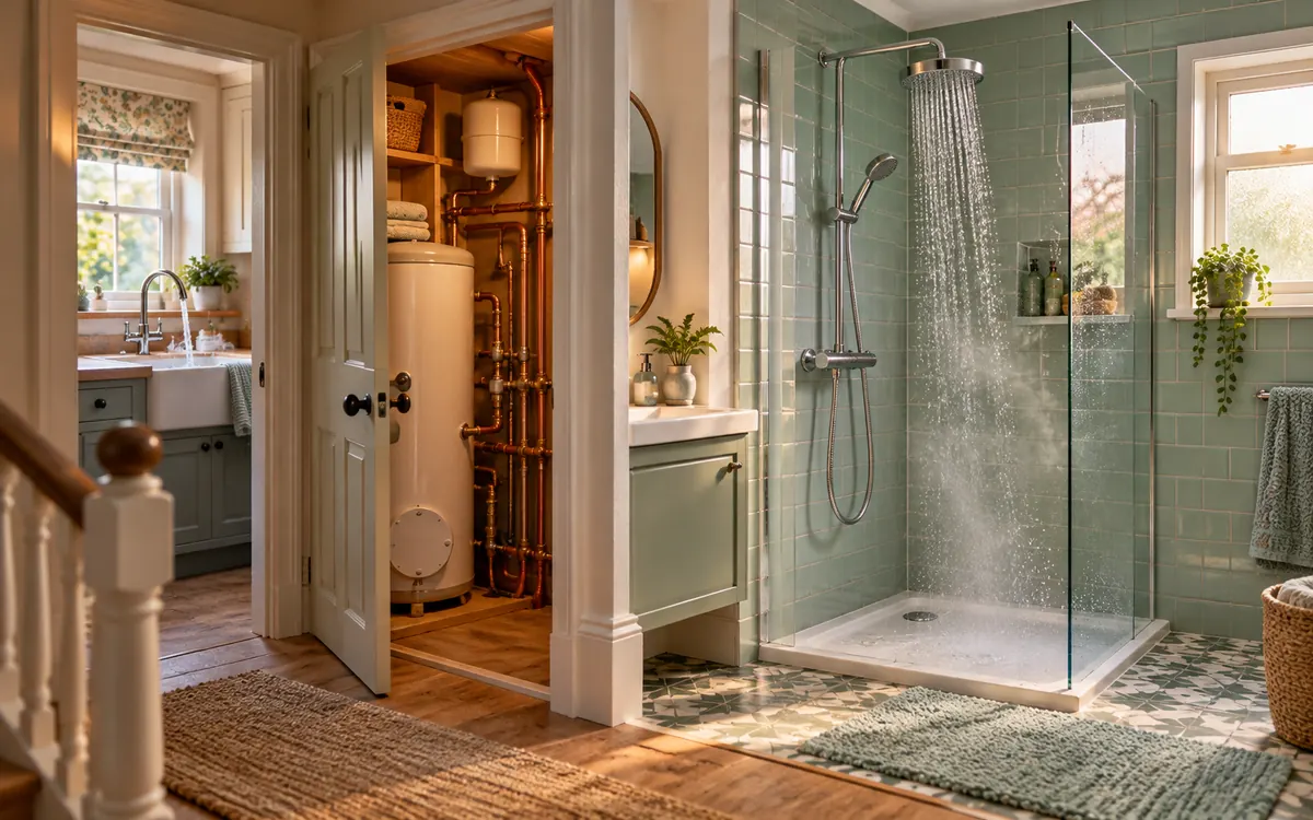 Editorial illustration: a shower or appliance fault with useful installation records