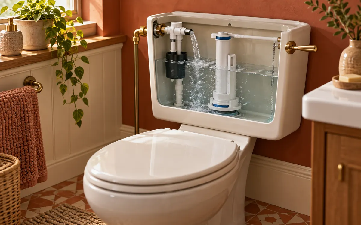 Editorial illustration: a toilet cistern that keeps refilling