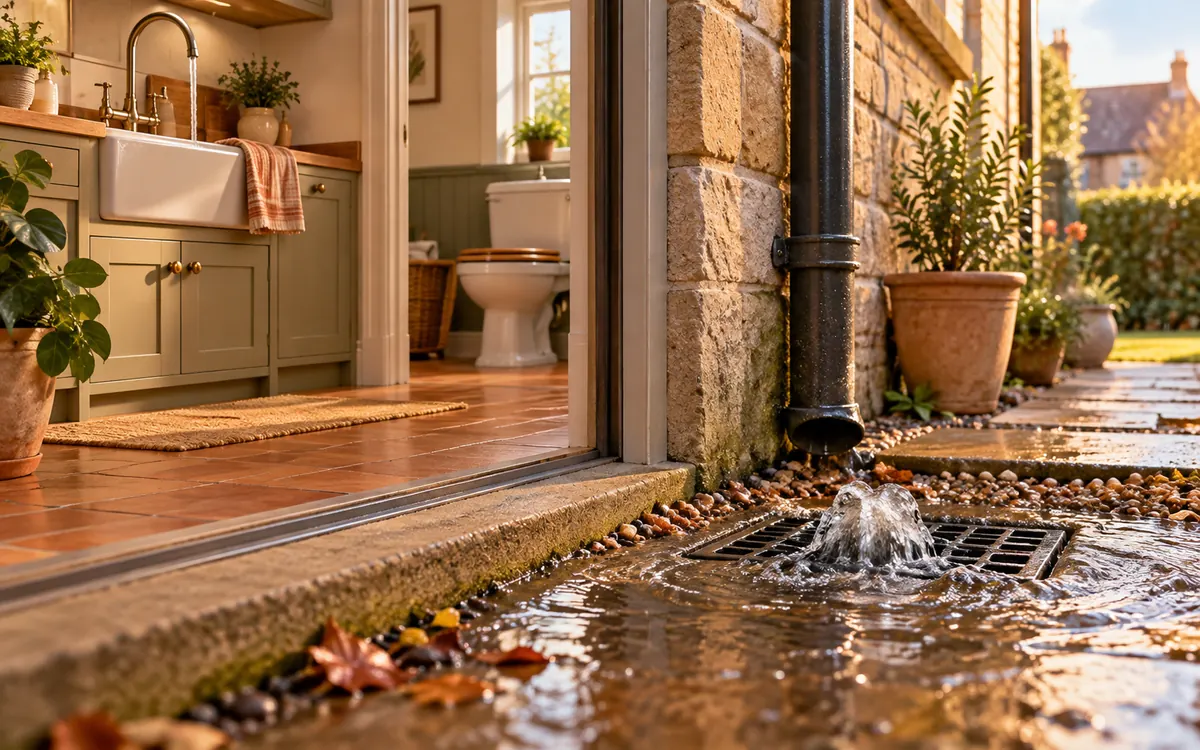 Editorial illustration: a repeated outside drain overflow