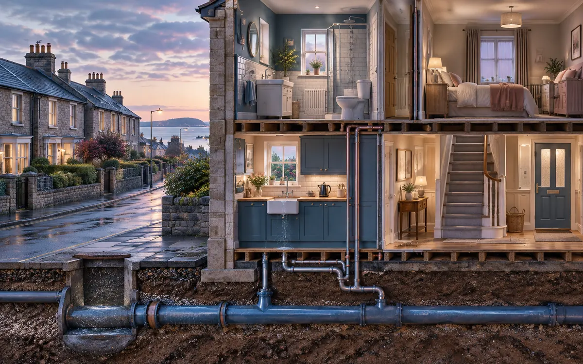 Editorial illustration: separating private plumbing from wider water incidents